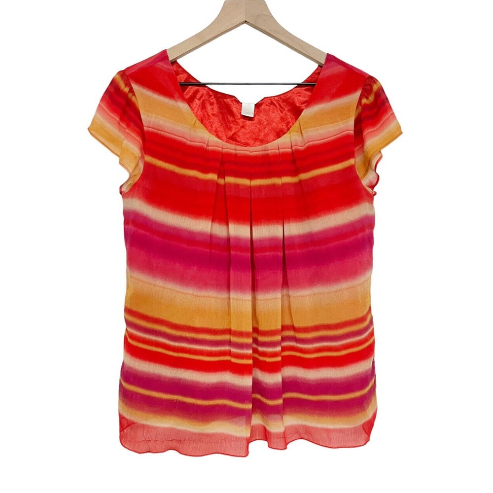 Christopher & Banks Womens Short Sleeve Blouse Size Medium Bright Multicolor